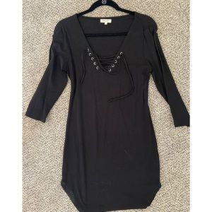 Black stretch dress with tie at top NWOT